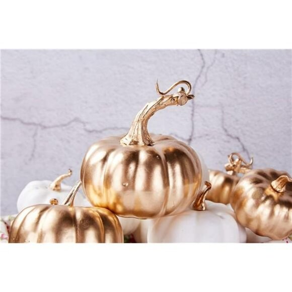 16 Pcs Assorted Artificial Pumpkins White & Gold Plating Pumpkins for Occasions - Picture 7 of 7
